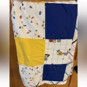Vtg Mickey and Minnie Disney Baby Quilt Blanket 1980's 58x40 Pluto Nautical Fish